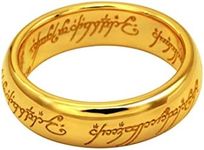 Adreamz 7mm Gold Lord of The Rings Engraved Titanium Ring for Men & Women & Boys The One Ring to Rule Them All Ring of Power Lotr Ring Wdding Band, Titanium, No Gemstone