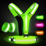 LED Reflective Vest Running Gear Set,USB Rechargeable Light Up Running Vest for Runners Night Walking with Waterproof Phone Bag,High Visibility Armband,Adjustable Waist&Shoulder for Men Women (Green)