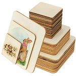 Meetory 42PCS Unfinished Blank Wood Squares, Pyrography Wood Blanks 3 Sizes Square Wooden Tags Craft Wood for DIY Coasters, Pyrography Art, Painting, Christmas Home Decoration DIY(10cm,8cm,5cm)