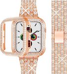 Zitel Band Compatible with Apple Watch Bling Diamond Rhinestone Strap + Case for Women Girls iWatch Series 9 | 8 | 7 | 6 | 5 | 4 | 3 | SE2 (Rose Gold, 45mm)