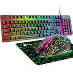 Gaming Keyboard and Mouse Sets RGB Backlit Ergonomic Usb Mechanical Feel Light Up Keyboard + 2400DPI 6 Buttons Optical Rainbow LED Usb Gaming Mouse + FREE Gaming Mouse Pads Compatible with PC Laptop