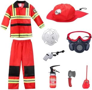 yolsun Red Fireman Costume for Kids, Boys' and Girls' Firefighter Dress up (9 pcs) 4-5 Years