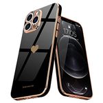 Teageo for iPhone 12 Pro Case Cute Heart Pattern for Women Girls Slim Luxury Bling Plating Soft TPU Anti-Scratch Shockproof Bumper Phone Case for iPhone 12 Pro, Black