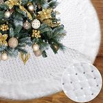 Zokbom Christmas Tree Skirt with Small Square Sequins, 48 inch Plush Christmas Tree Mat with Faux Fur Border, Festive Holiday Christmas Tree Decorations Ornaments