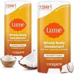 Lume Whole Body Deodorant - Invisible Cream Stick - 72 Hour Odor Control - Aluminum Free, Baking Soda Free, Skin Safe - 2.2 Ounce (Pack of 2) (Toasted Coconut)