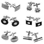 KUUQA 6 Pairs Cufflinks for Men, Fashionable Striped Cuff Links for Tuxedo Shirt Wedding Business Graduation Gift Silver