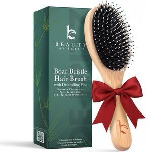 Boar Bristle Hair Brush - Smoothes & Detangles All Hair Types, Hairbrush for Women, Men & Kids, Brush for Thick Hair, Distributes Oils for Natural Shine & Stimulates Scalp