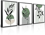 Mid Century Modern Wall Art Set of 3 Sage Green Canvas Wall Art Boho Prints Green Wall Decor Black Beige Abstract Wall Art Picture Mid Century Painting for Living Room Bedroom 16x24 Inch UNFRAMED