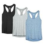 icyzone Workout Tank Tops for Women - Racerback Athletic Yoga Tops, Running Exercise Gym Shirts(Pack of 3)(M, Black/Granite/Blue)