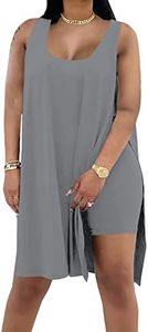 AXOSY Women's Plus Size 2 Piece Outfits Sleeveless Tunic Tops and Bodycon Biker Shorts Sets Tracksuits,Grey,3X-Large