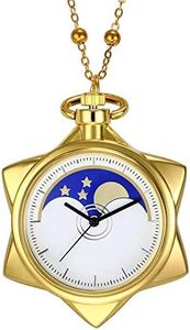 BOSHIYA Sailor Moon Pocket Watch Gold Rhinestone Star Quartz Pocket Watches for Women with Chain