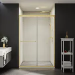 Comfystyle 56-60 in.W x70 in.H Semi-Frameless Sliding Shower Door,Sliding Shower Door with 1/4" (6mm) Clear SGCC Tempered Glass,Brushed Gold Finish,Shower Doors can be Installed Left and Right