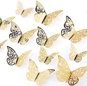 AIEX 24 Piezas Adornos De Mariposas 3D Pegatinas Extraíbles De Color Dorado Vivo Con 3 Tamaños Diferentes, Para Calcomanías De Pared, Adornos De Habitación De Niños, Decoración De Fiesta De Boda