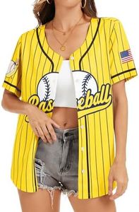 Baseball Jersey for Women Game Day Shirt Baseball Graphic Fan Number Tees Button up Short Sleeve Top