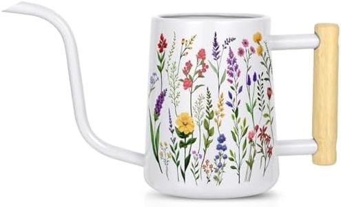 Watering Can Indoor Plants, 35 oz/1000 ml Metal Stainless Steel Watering Can Pot with Long Spout for Indoor House Plants Bonsai Outdoor Garden Flower Decorative White Flowers