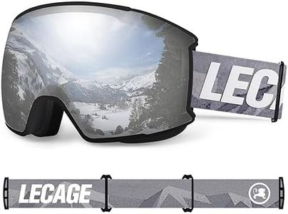 LECAGE Anti-Fog Magnetic Ski Goggles Over Glasses, Helmet Compatible, Spherical Snowboarding Goggles, OTG Snow Sports Goggles for Men Women Adults Youth (Grey)