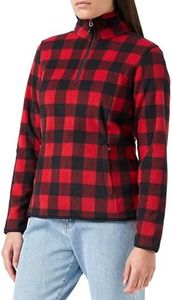 Amazon Essentials Women's Classic-Fit Long-Sleeve Quarter-Zip Polar Fleece Pullover Jacket - Discontinued Colors, Black Red Buffalo Plaid, Large