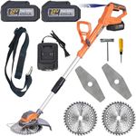 Metal Blade Cordless Strimmer 24V Electric Grass Trimmer Brushless Garden Strimmers Powerful Brush Cutter Cordless with 2X4.0Ah Batteries and 2 Types of Blades for Lawn Farmland