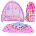 Toddylon Newborn Baby's Mosquito Mattress Net Bed Sleeping Bag & 4 Plastic Diaper Changing Sheets (3PCS Set)