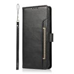SaharaCase - Leather Folio Wallet Case for Samsung Galaxy S23+ (2023) [Shockproof Bumper] Rugged Protection Anti-Slip Grip Slim Fit Built in Kickstand (Black)