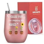 Grogife Gifts for Teacher, Teacher Gifts for Women - Thank You for Helping Me Grow Wine Tumbler Gifts, Best Teacher Gifts, Teacher Appreciation Gifts, Coffee Cup & Travel Mug 350ml