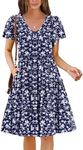 Zeagoo V Neck Tiered Dress Mini Summer Dresses for Women 2025 with Sleeves Blue Floral Dress with Pockets A Line Dresses Casual Spring Beach Summer Dress Cotton Shift Babydoll Dress Blue Floral M