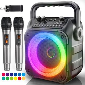 Karaoke Machine with 2 Wireless Microphones – Portable Bluetooth Speaker
