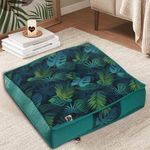 COOZLY Velvet Floor Cushion | Yoga Cushion | Floor Pillow | Plush Cushion | Floor Cushion (Green Foilage, Set of 1)