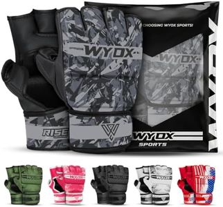 WYOX MMA Gloves Grappling Sparring, Boxing Gloves Men Women Muay Thai Martial Arts Training, Half Finger Adjustable Mitts Wrist Support Kickboxing Gloves (Grey Camo, L/XL (21-27 cm))