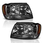 WEELMOTO headlight assembly For 1999-2004 Jeep Grand Cherokee with upgraded smoke lens, glare-resistant UV-resistant anti-fogging headlights assembly replacement for 99 00 01 02 03 04 Grand Cherokee