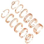 RLMOON 12PCS 14K Gold Plated Toe Rings for Women Adjustable Band Rings Open Flower CZ Toe Ring Set Beach Foot Jewelry