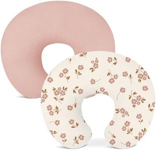 Wimist Nursing Pillow Covers 2 Pack, Muslin Nursing Cover for Breastfeeding Pillows, Comfortable for Baby Girls and Boys (Flower E & Pink)