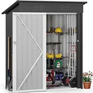 DWVO Metal Outdoor Storage Shed 5x3ft, Lockable Tool Sheds Storage with Air Vent for Garden, Patio, Lawn to Store Garbage Can, Lawnmower, Dark Gray