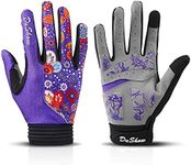 DuShow Cycling Gloves Women Full Finger Purple Flower Touchscreen Bike Gloves Gel Padded Bicycle Long Gloves Mountain Biking Riding Gym Sport Gloves(L,Purple Flower)