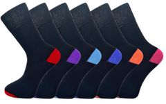 SOCK-TEC 6 Pairs Mens Non Elastic Diabetic Friendly Socks Soft Cotton Wide Flexi Top Grip UK 6-11 (Coloured Heel And Toe)