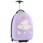 COSTWAY Kids Suitcase, 18L Carry-On Luggage with 2-Level Aluminum Handle, Wheeled Travel Case Hand Bag for Boys Girls (Purple)