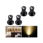 Small Recessed Mini Spotlight 4-Pack, 1W LED Ceiling Spotlight Swivel Mini Recessed LED Downlight Aluminum Spot LED Set with Transformer Warm White for Wine Cabinet/Cupboard/Kitchen/Living Room -Black