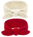 El Regalo 2 PCs Turban Wool Headband Warm Rabbit Knot Hair Band, Knit Head Wrap for Baby Girls, Newborns and Toddlers (Red & White)