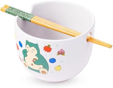 Silver Buffalo Pokemon Snorlax Relaxing and Eating Food Ceramic Ramen Noodle Rice Bowl with Chopsticks, Microwave Safe, 20 Ounces