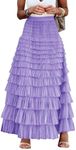 Flygo Women's Long Maxi Tulle Skirts A Line Ruffle High Waisted Tiered Layered Mesh Tutu Skirt Petticoat(Purple-M)