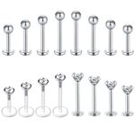 Briana Williams 16pcs 1.2mm Lip labret Studs Bars Tragus Helix Earring Stud Piercing Jewelry Set 6mm 8mm 10mm 12mm