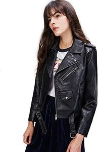 Fitaylor Women's Faux Leather Motorcycle Jacket PU Slim Short Biker Coat (M, Black)