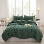 LIFETOWN 100% Jersey Knit Cotton Duvet Cover Set T-Shirt Feel Duvet Cover 3 Pieces Ultra Soft and Wrinkle Free (Queen, Dark Green)