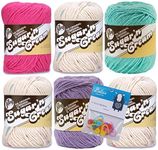 Lily Sugar'n Cream 100% Cotton Yarn 6-Pack Bundle with Bella's Crafts Stitch Markers (Potpourri Mix)