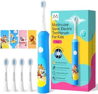 Marlincare Kids Electric Toothbrush with Voice Encourage Make Brushing Fun, Rechargeable Sonic Children Toothbrush Soft Bristles, 120 Days Battery Life, Smart Timer, IPX8 Waterproof, for ages 3+, Blue