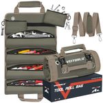 Tool Roll Up Bag, Gifts for Men Dad Husband Him Chirstmas, Mens Stocking Stuffers, Portable Tools Box Storage for Men, Heavy Duty Tool Organizer W/Detachable Pouches for Electrician Mechanic Carpenter