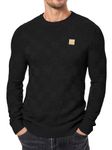 Dokotoo Men Mens Sweater Crewneck Checkered Knitted Pullover Slim Fit Long Sleeve Casual Sweater, Black, 3X-Large