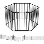 VOUNOT® 6 Panel Safety Barrier Fireplace Protection Foldable Metal Fire Guard Hearth Gate with Lockable Door, Playpen Multi-Function Room Divider Pre-Assembled 3.75M Black
