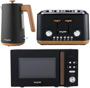 Salter COMBO-9195 Toronto Kettle, Toaster, Microwave Set – Kitchen Countertop Appliances, 1.7L Fast Boil Kettle, 4-Slice Wide Slot Toaster, 20 L Digital Microwave, 25.5cm Turntable, Black
