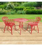 BRISHI Cast Aluminium Garden Patio Seating Chair and Table Set for Balcony Outdoor Furniture with 1 Table and 2 Chair Set (Red)